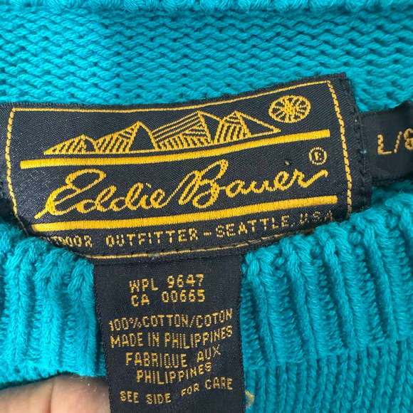 Size L Mens Unisex Eddie Bauer Teal Crewneck Long Sleeve Sweater Cotton - Picture 4 of 6